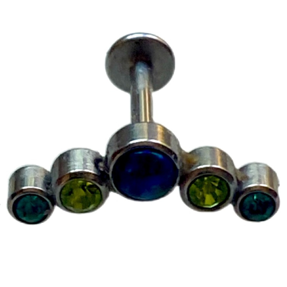 Labret lip piercing ring stud cz light dark green internal threads summer fun